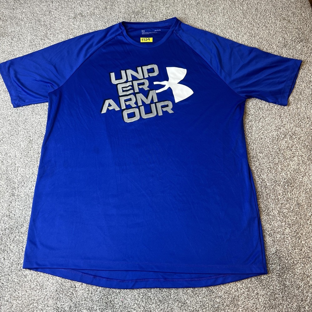 Under Armour Shirt Mens Large Blue Loose Fit Athletic Graphic‎ Tee Lightweight
